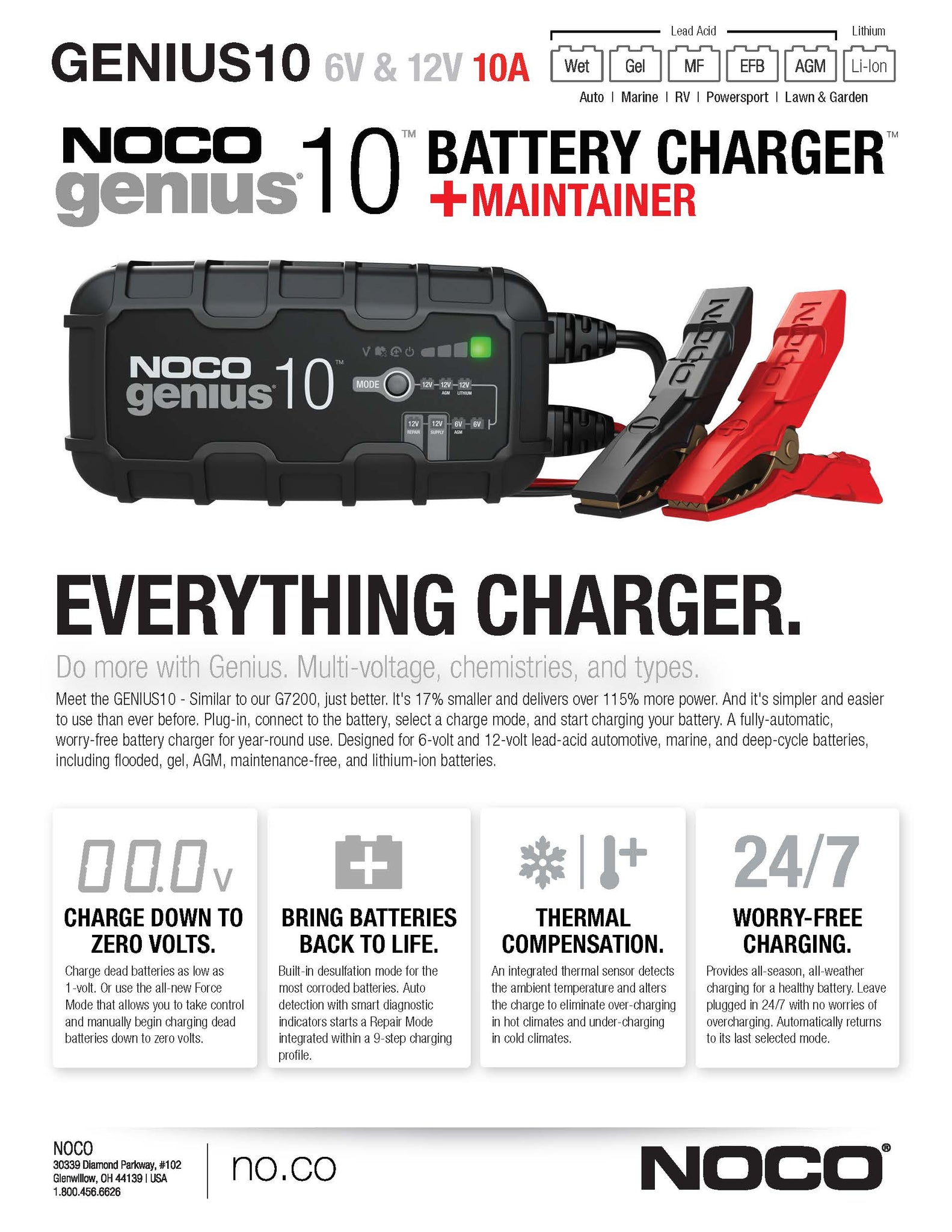  NOCO 10A Smart Marine Battery Charger for AGM, Lithium